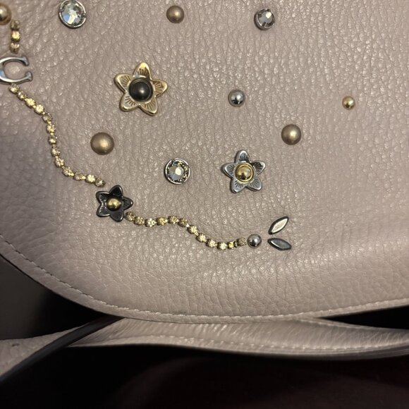 Coach Elle Hobo Taupe Gray Leather with Stardust Crystal Rivets - Picture 6 of 12